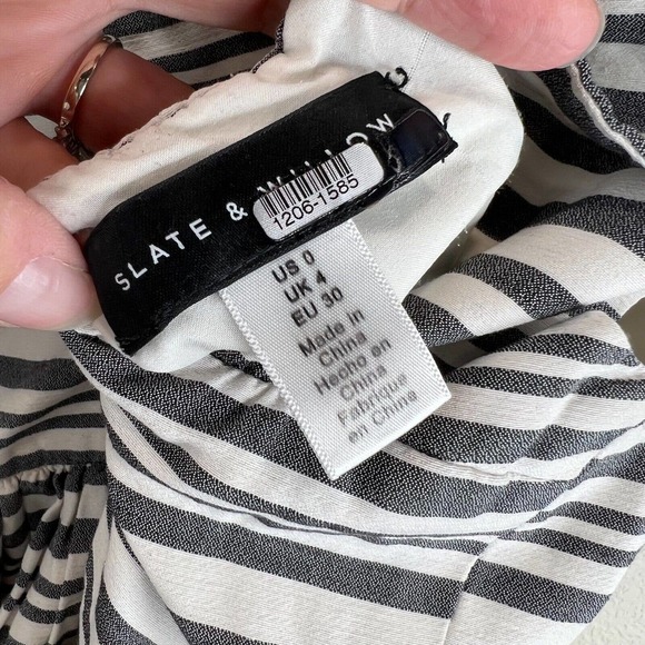 Slate and Willow Womens Dress 0 Striped‎ Open Bow Back Cap Sleeve Black White - Picture 9 of 15